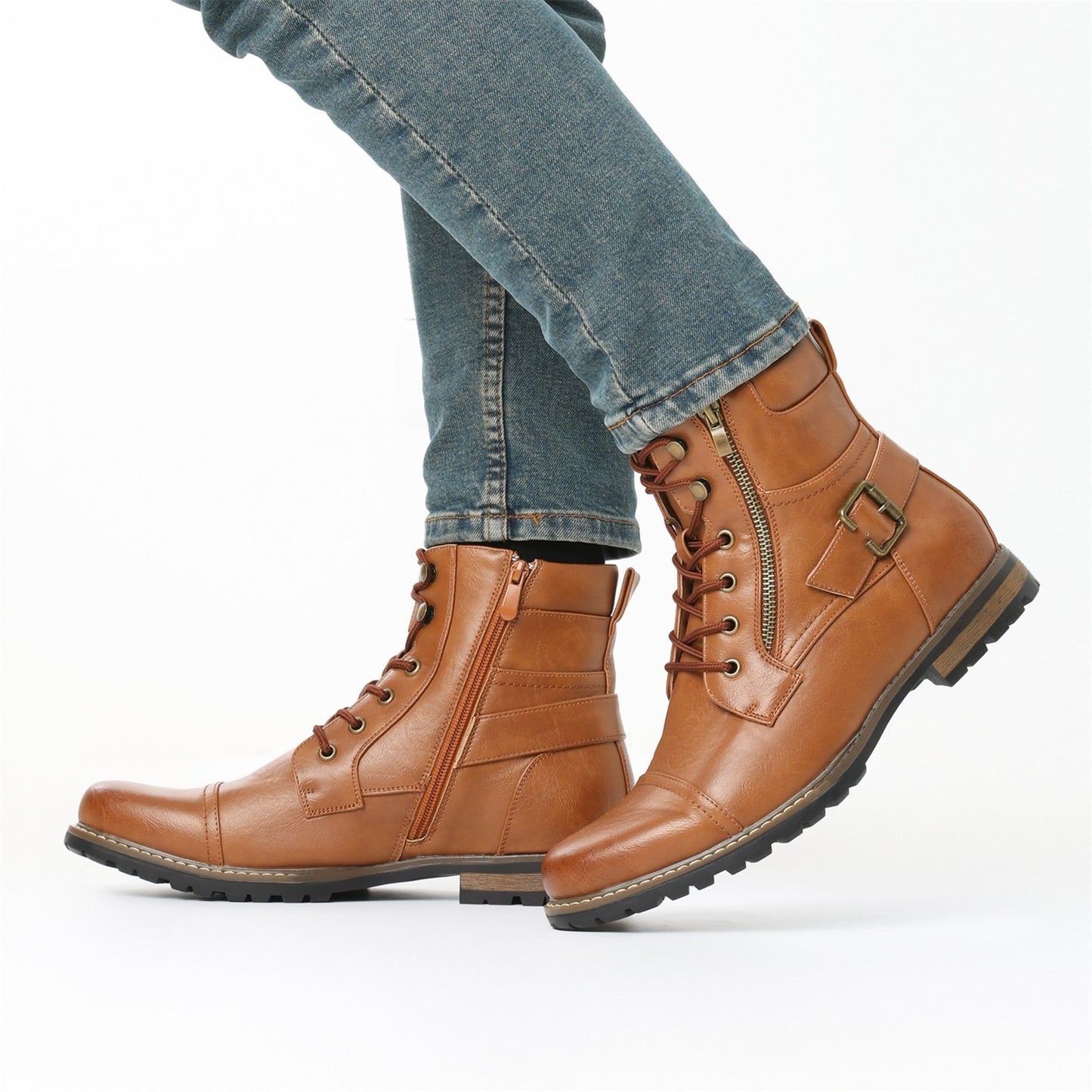 High cut genuine leather men's oversized breathable leather shoes