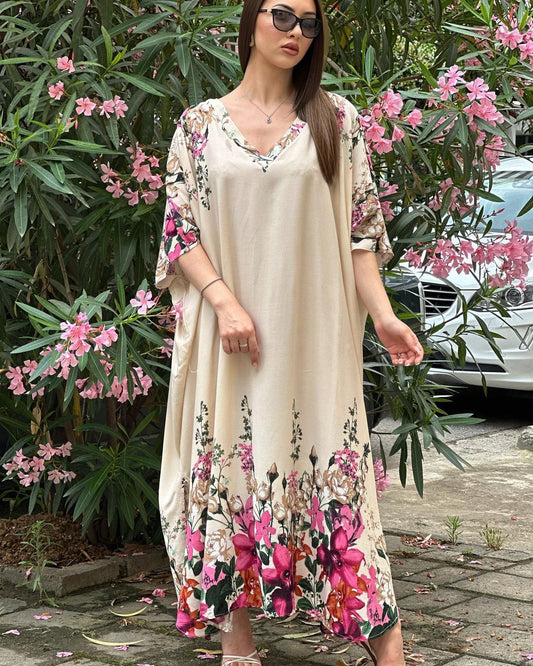 White Pink Flower Casual Dress