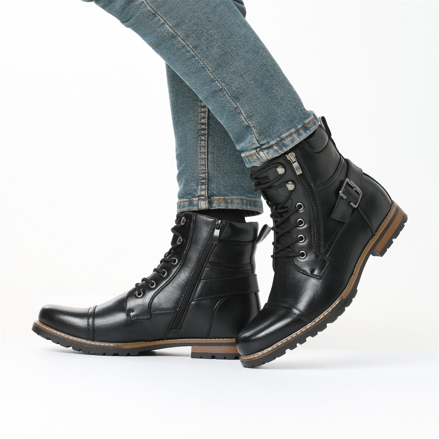 High cut genuine leather men's oversized breathable leather shoes