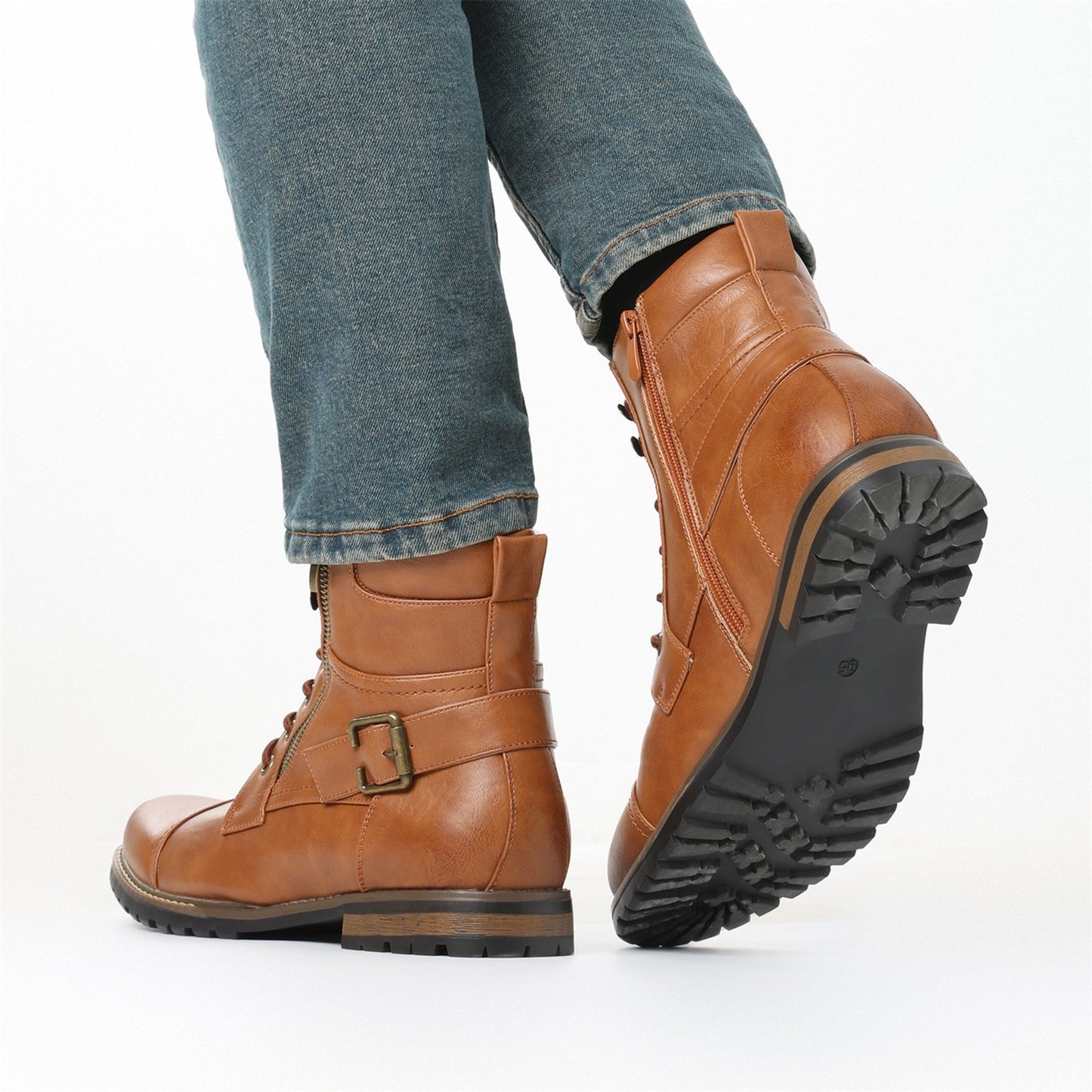 High cut genuine leather men's oversized breathable leather shoes