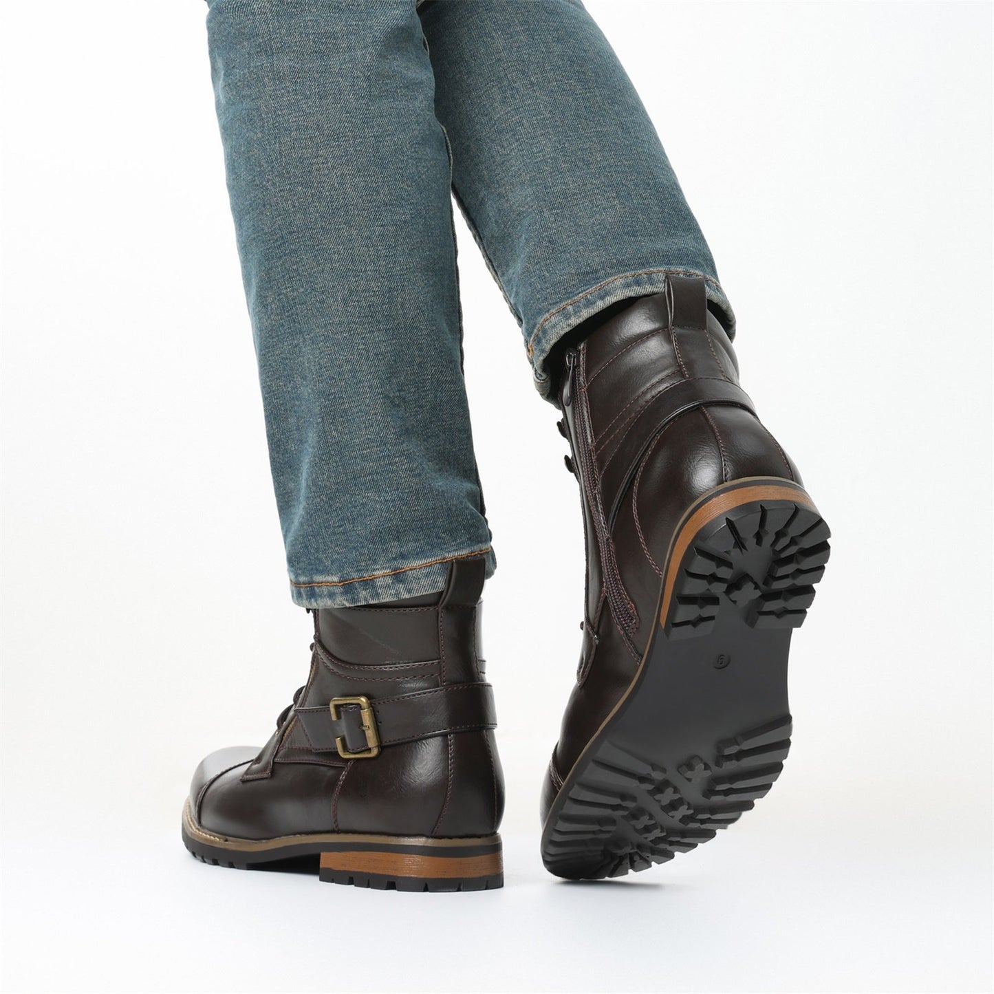 High cut genuine leather men's oversized breathable leather shoes