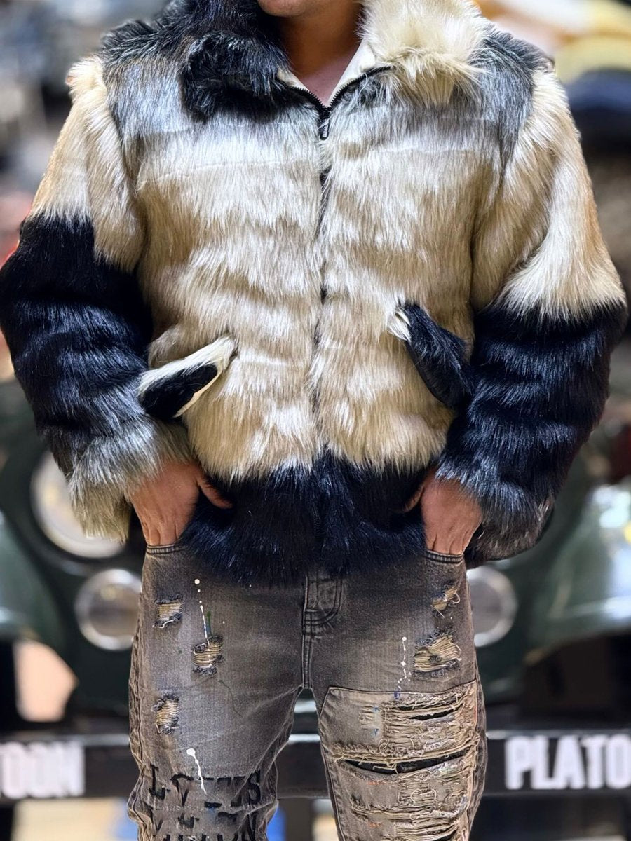 Men's Faux Fur Zip Up Coat