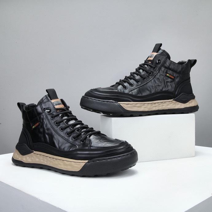 Black brown genuine leather thick sole for warmth no need to tie shoelaces casual shoes