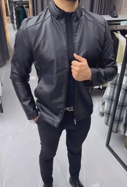 Zip-up leather biker jacket