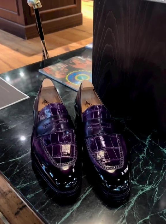 Purple textured gentleman Italian leather shoes