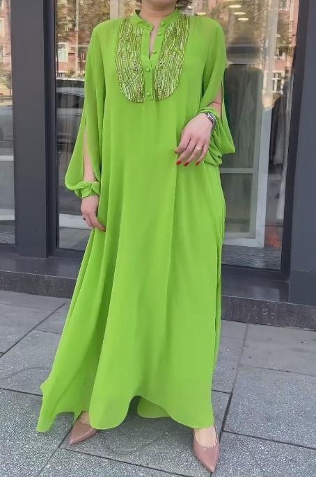 Green Lace Hollow Sleeve Ball Party Dress