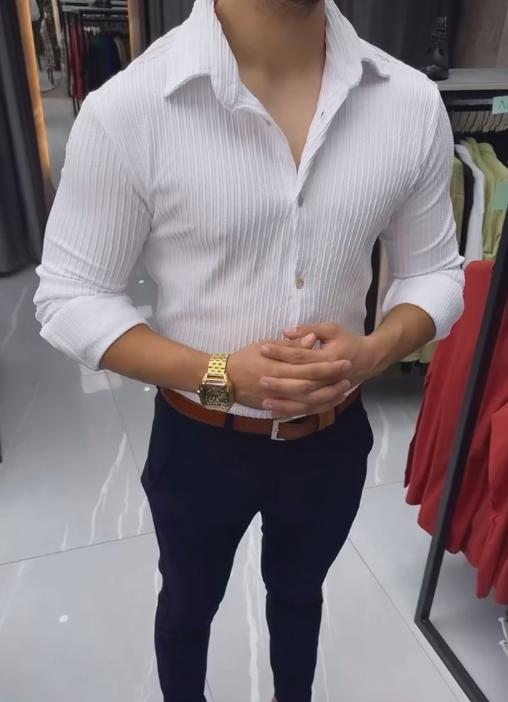 Sporty Striped Cotton Long Sleeve Shirt