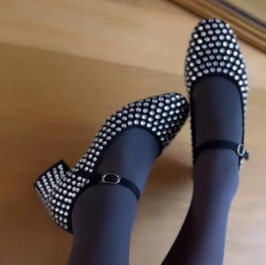 Diamond studded low heel ball shoes