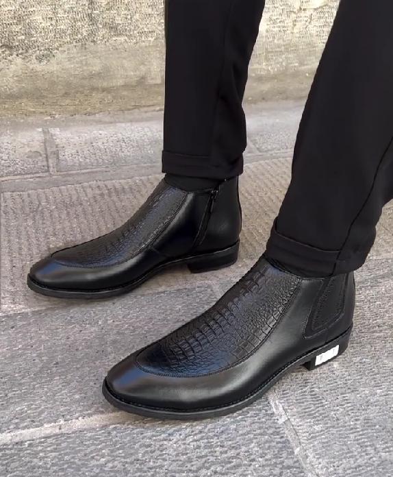 Black crocodile leather boots