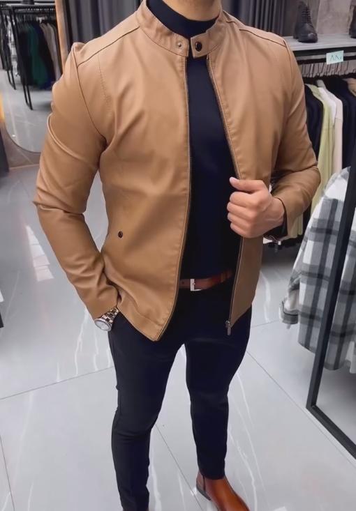 Zip-up leather biker jacket