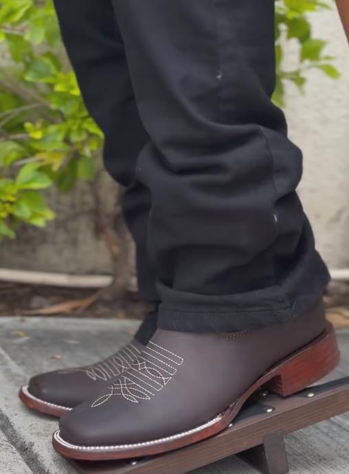 Dark brown embroidered leather sports boots