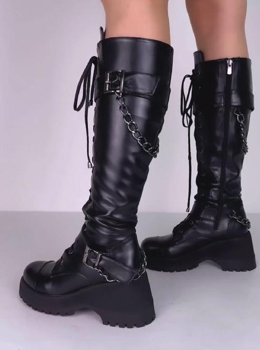 Chain tie elastic long boots