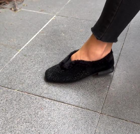 Black diamond studded plush shoes
