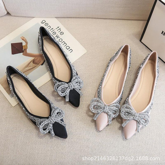 Pointed Rhinestone Bow Casual Shoes
