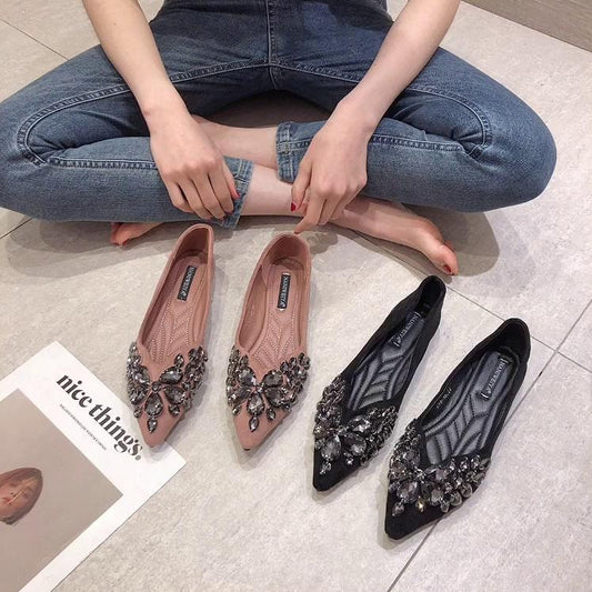 Pointed Toe Crystal Casual Shoes