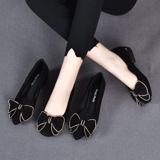 Bow Knot Low Heel Elegant Casual Shoes