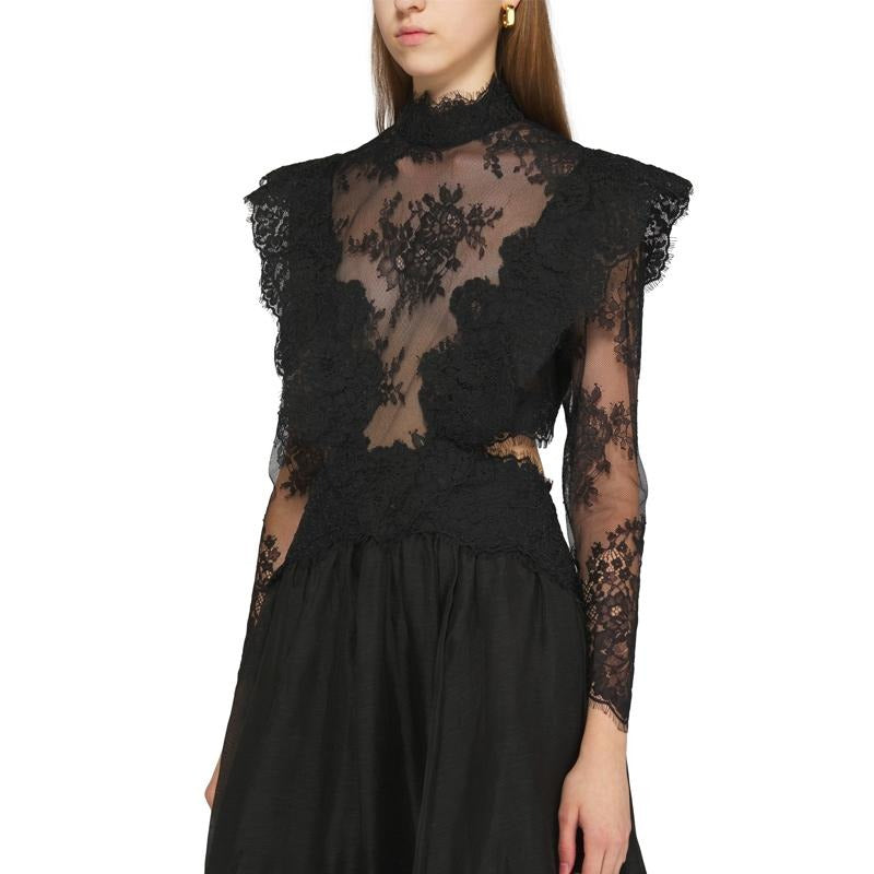 Black Lace Elegant Backless Maxi Dress