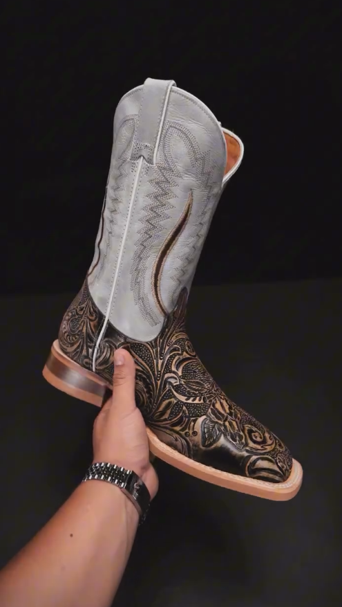Tai Chi vortex carved cowboy boots