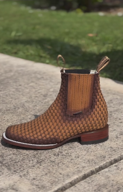 Braided brown cowboy boots