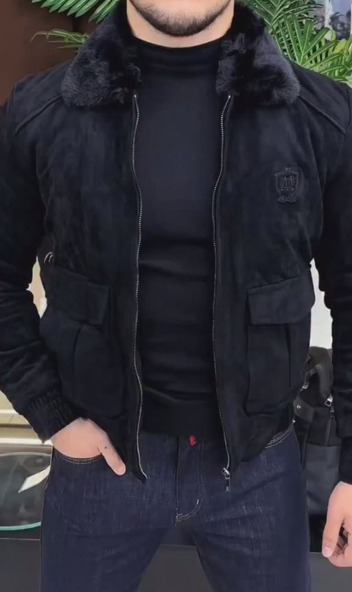 Plush dark blue fleece jacket