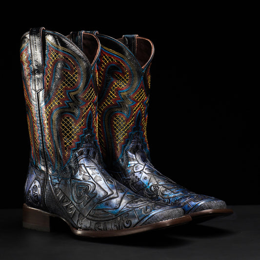 Blue Flush carved high cowboy boots