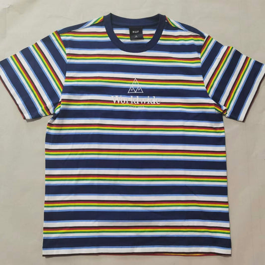 Blue and white striped short sleeves