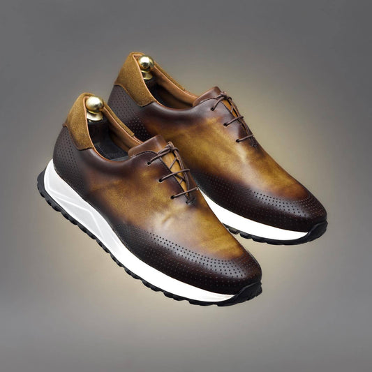 Brown leather sports shoes