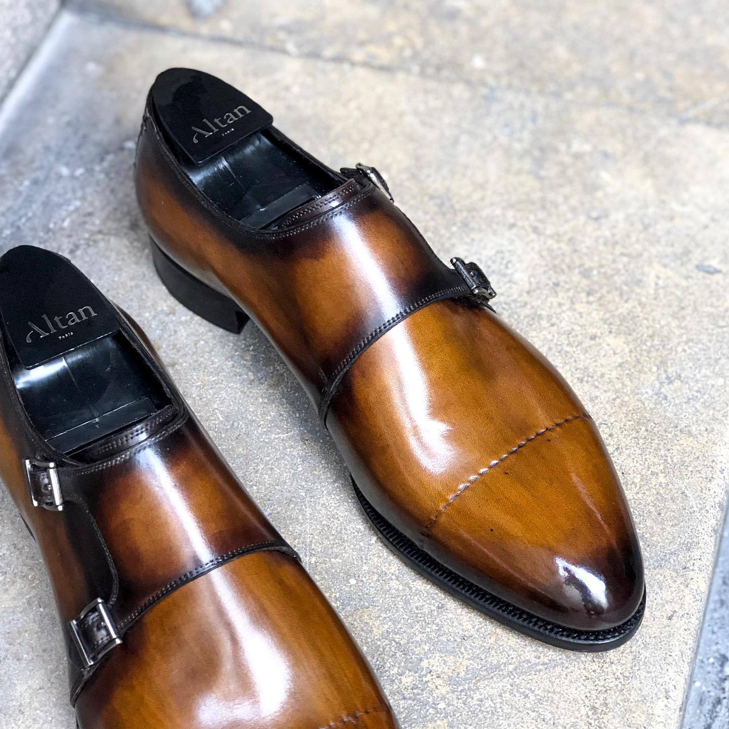 Double strap brown Italian leather shoes