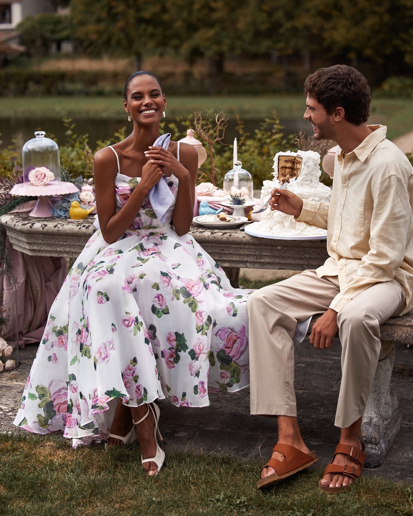 White pink rose waist wrap dress