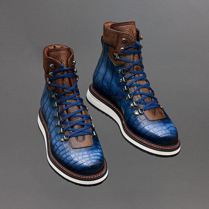 Blue crocodile leather shoes