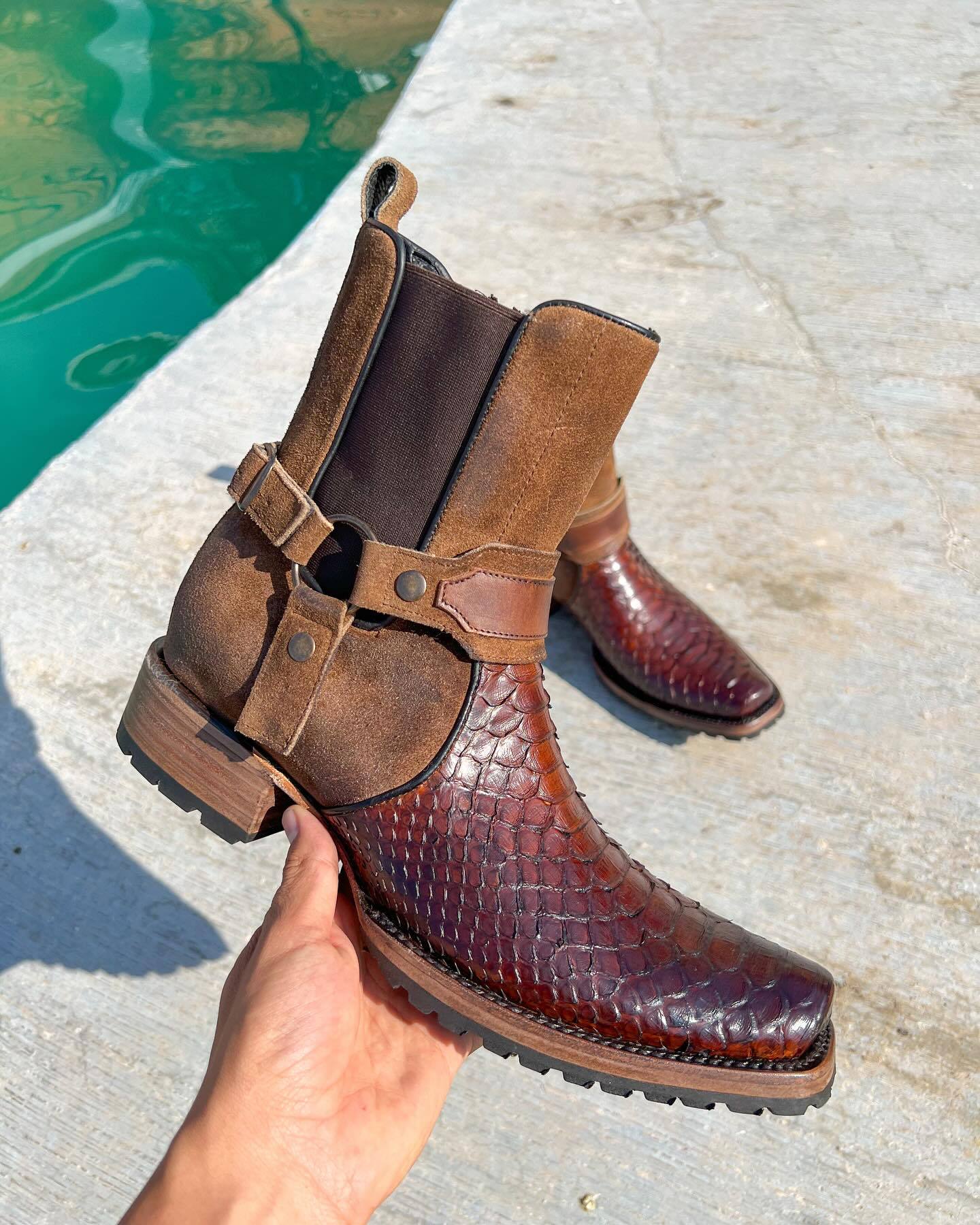 Brown alligator leather shoes