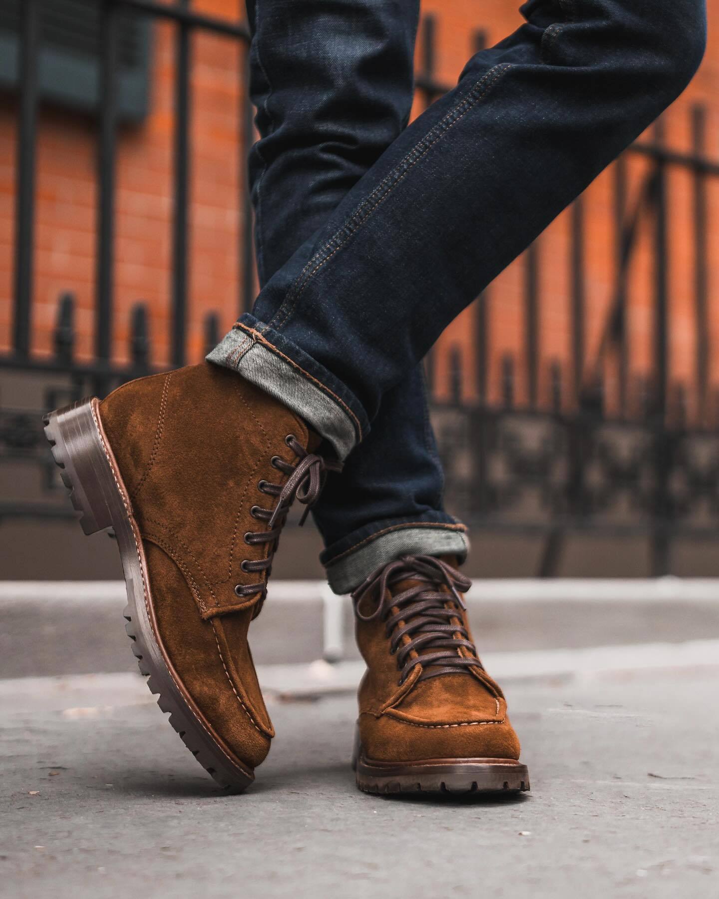 Dark Brown Suede Lace-Up Italian Leather Boots