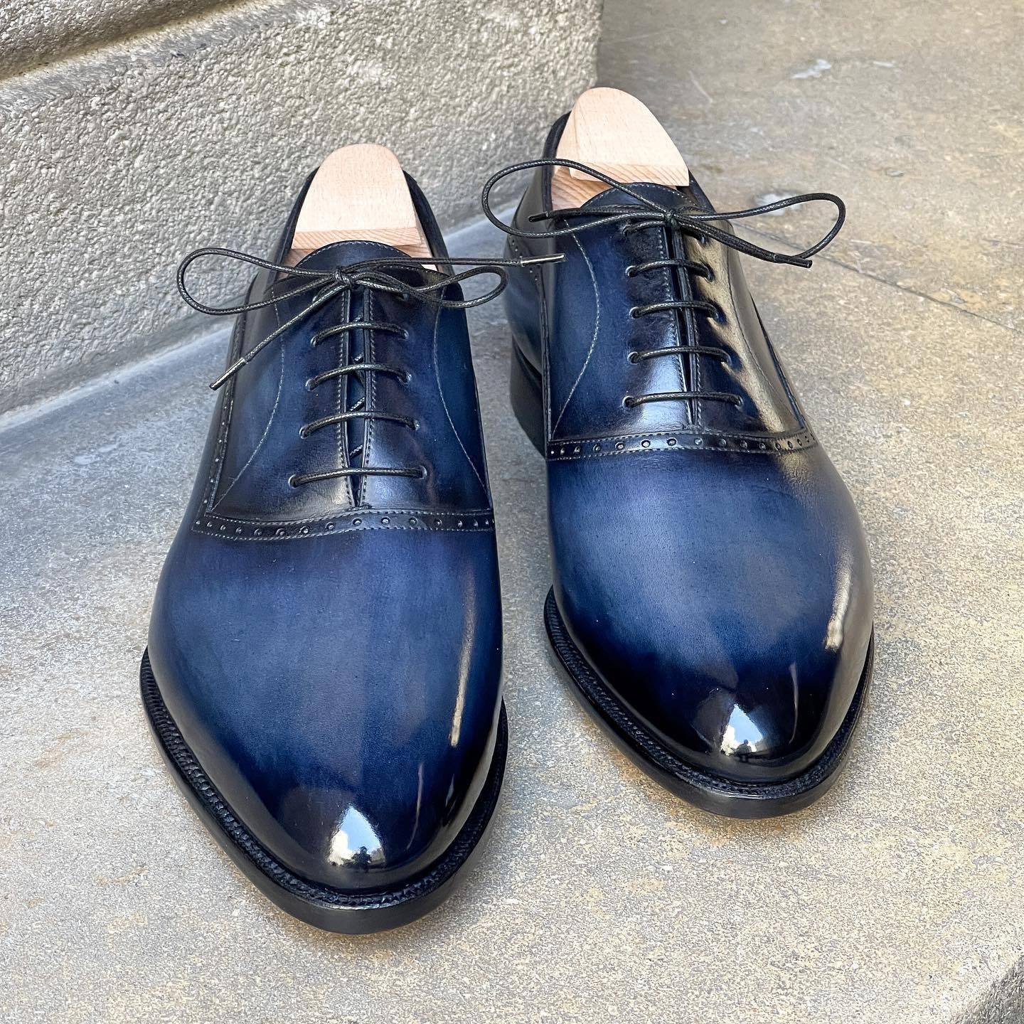 Blue black gradient high-end Italian leather shoes