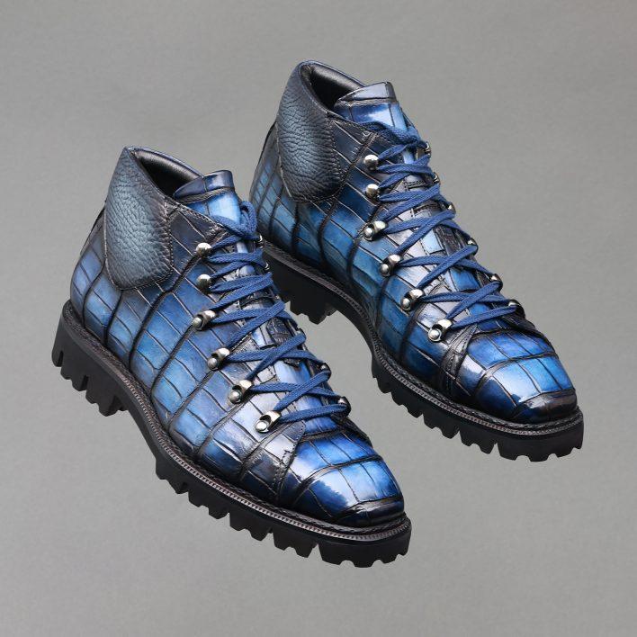 Blue crocodile leather plush Italian handmade leather shoes