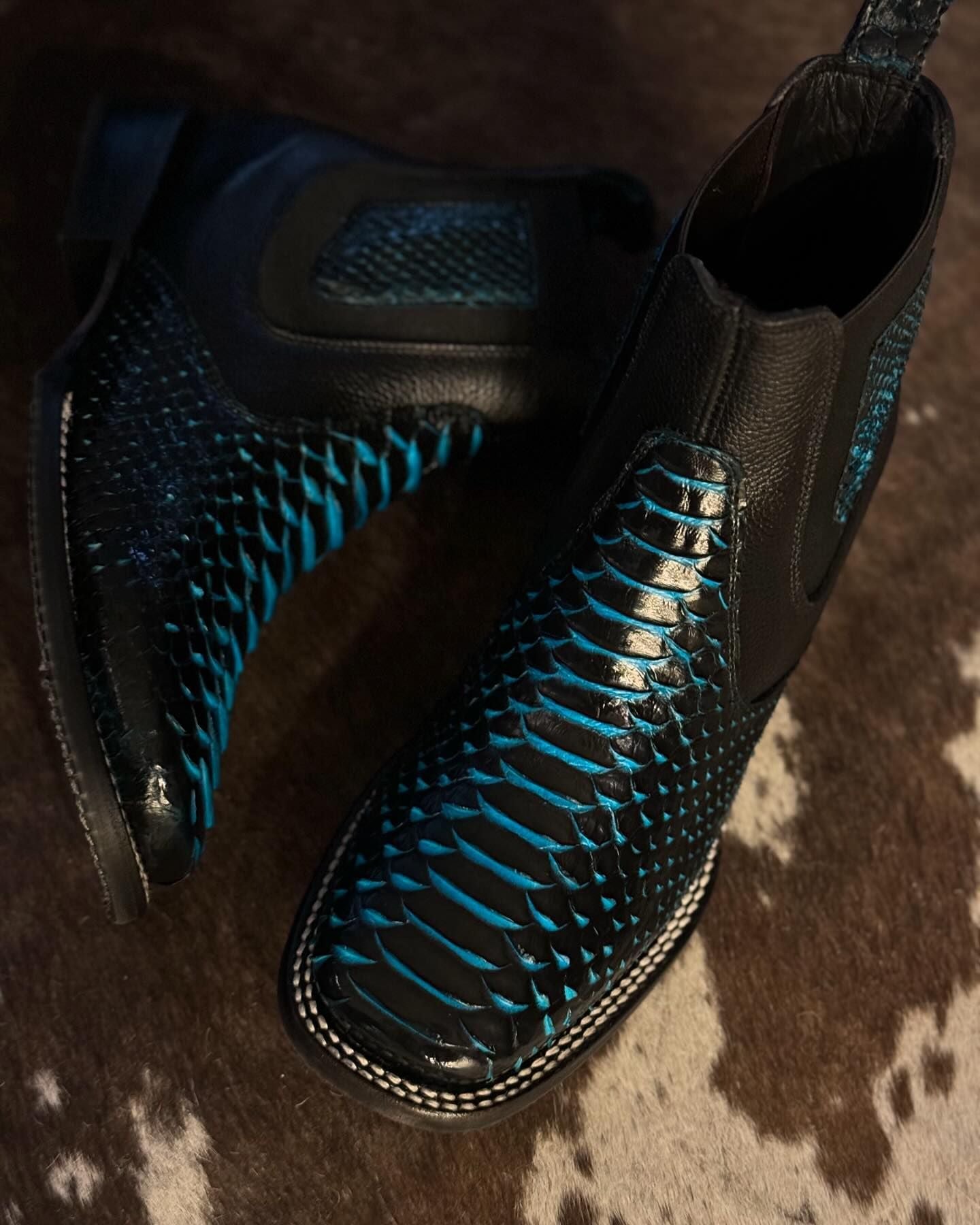 Blue crocodile leather boots