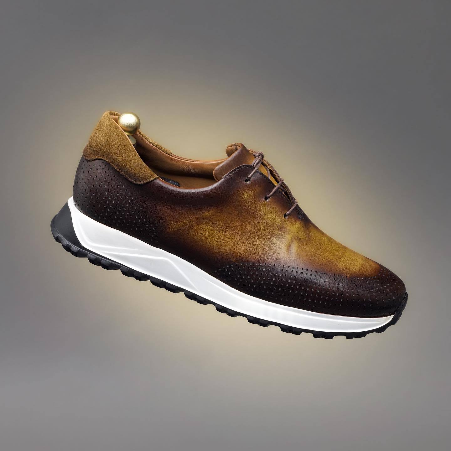 Brown leather sports shoes