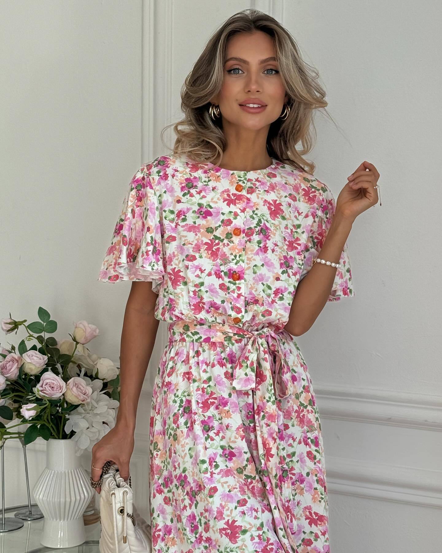 Pink Floral Autumn Elegant Dress