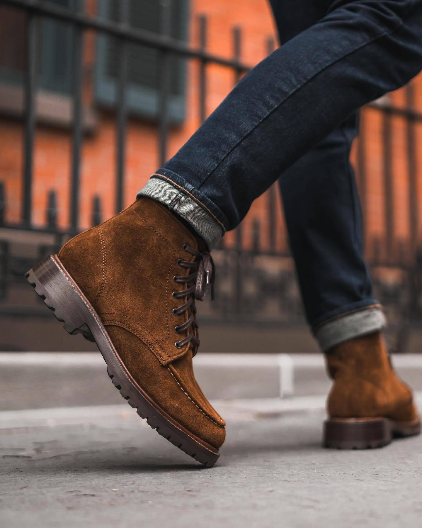 Dark Brown Suede Lace-Up Italian Leather Boots