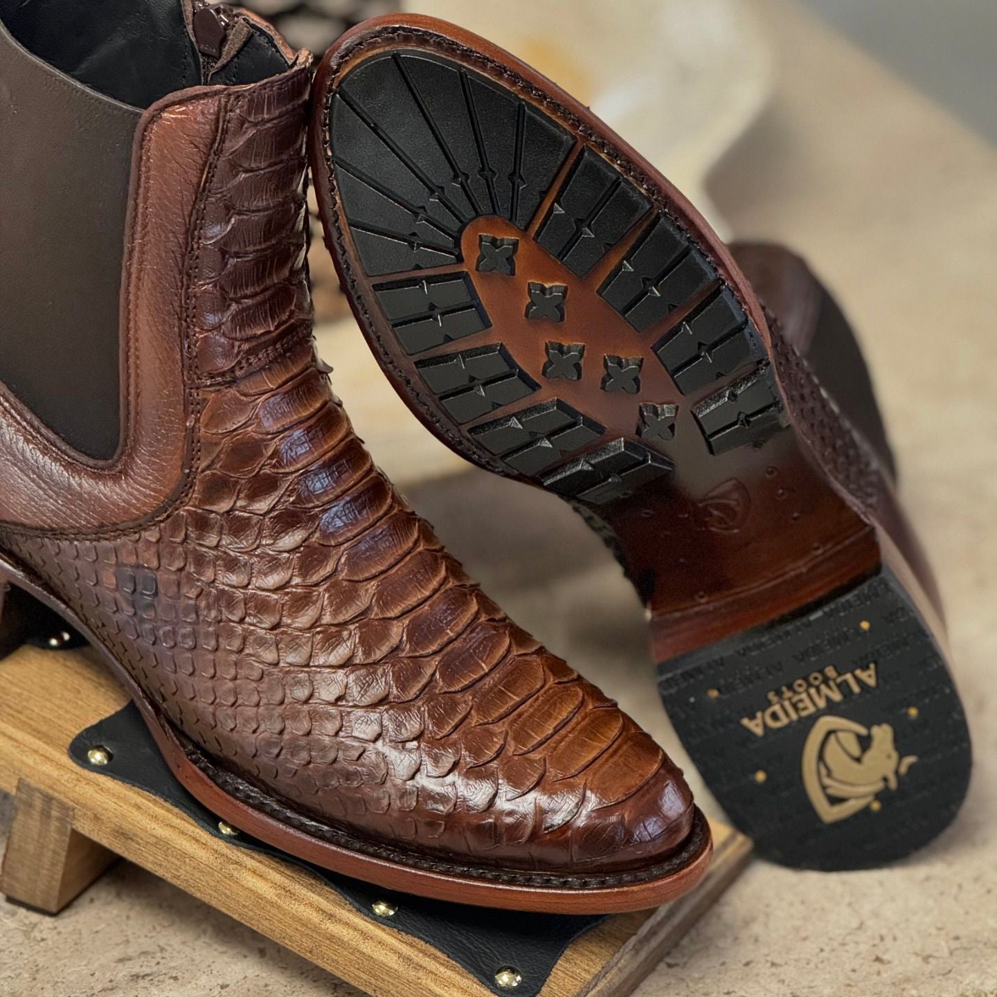 Brown crocodile leather boots