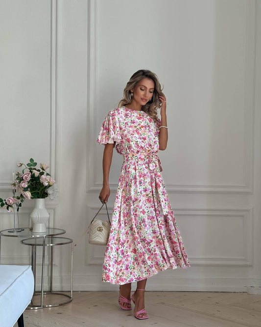 Pink Floral Autumn Elegant Dress