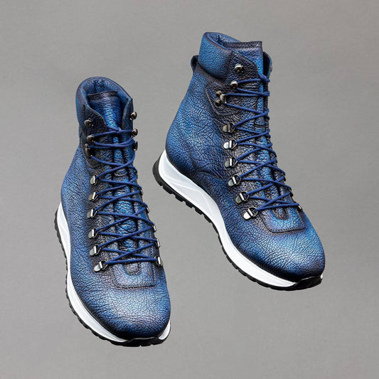 Soft blue high top leather shoes