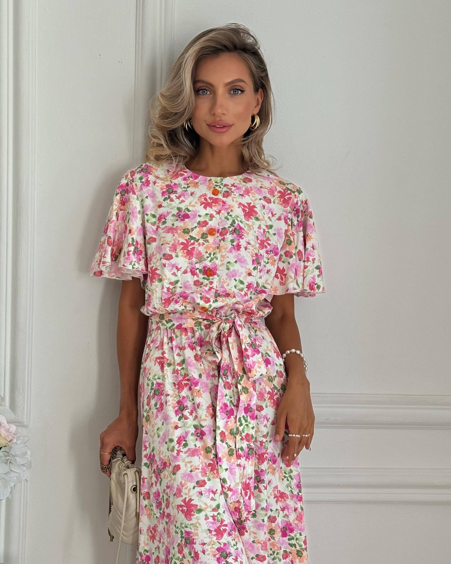 Pink Floral Autumn Elegant Dress