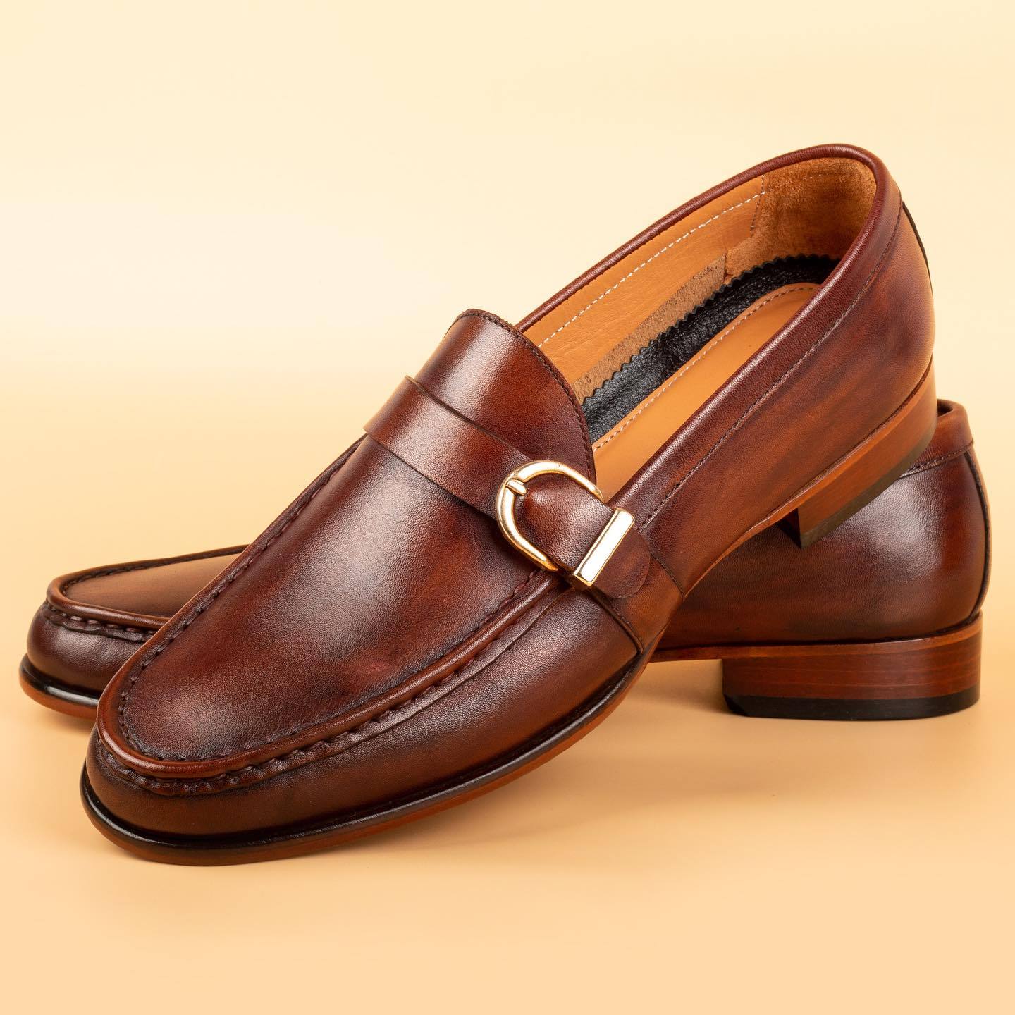 Brown strap casual Italian leather shoes