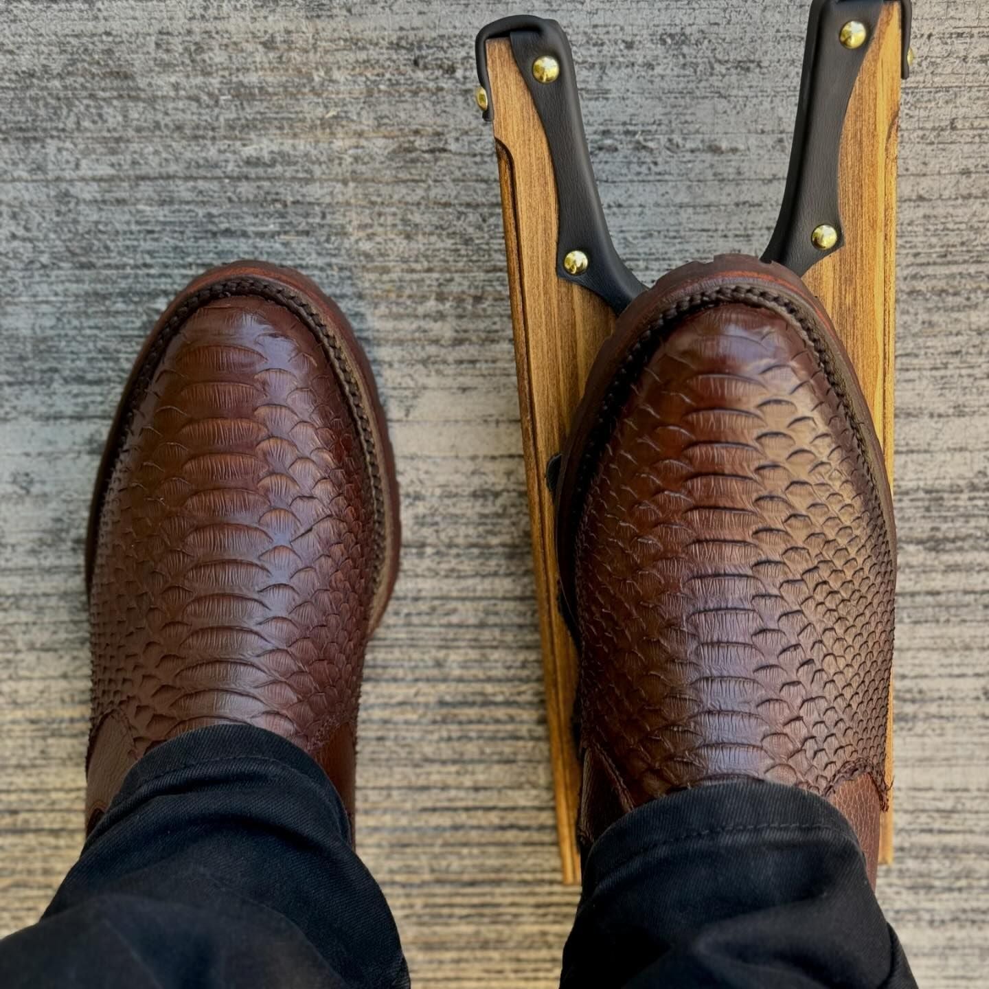 Crocodile pattern brown leather boots