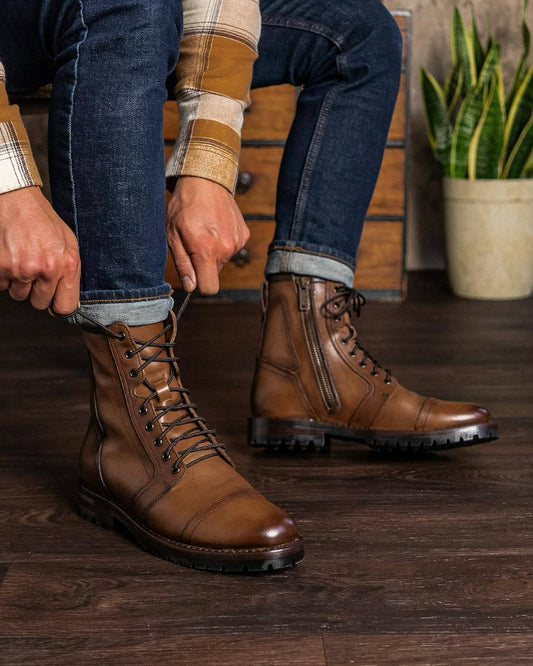 Dark Brown Mid-Calf Lace-Up Italian Leather Boots