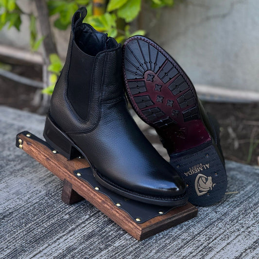 Black Warrior Shiny Italian Denim Slip-On Boots