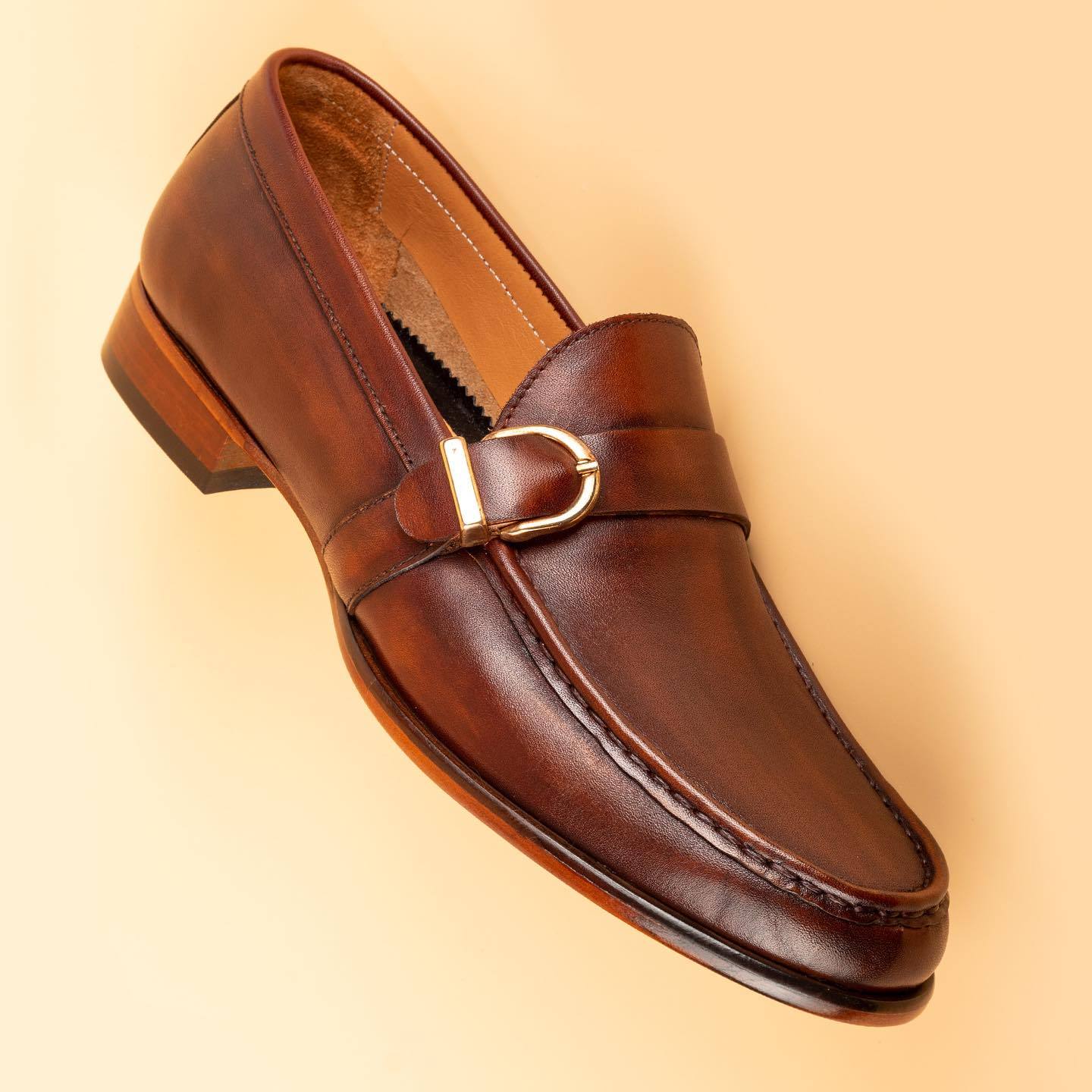 Brown strap casual Italian leather shoes