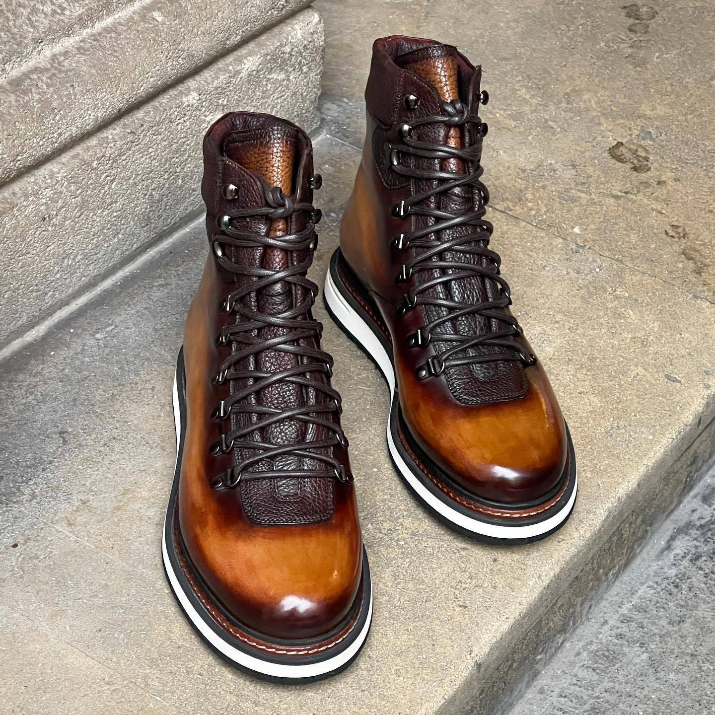 Coffee gradient high top leather shoes