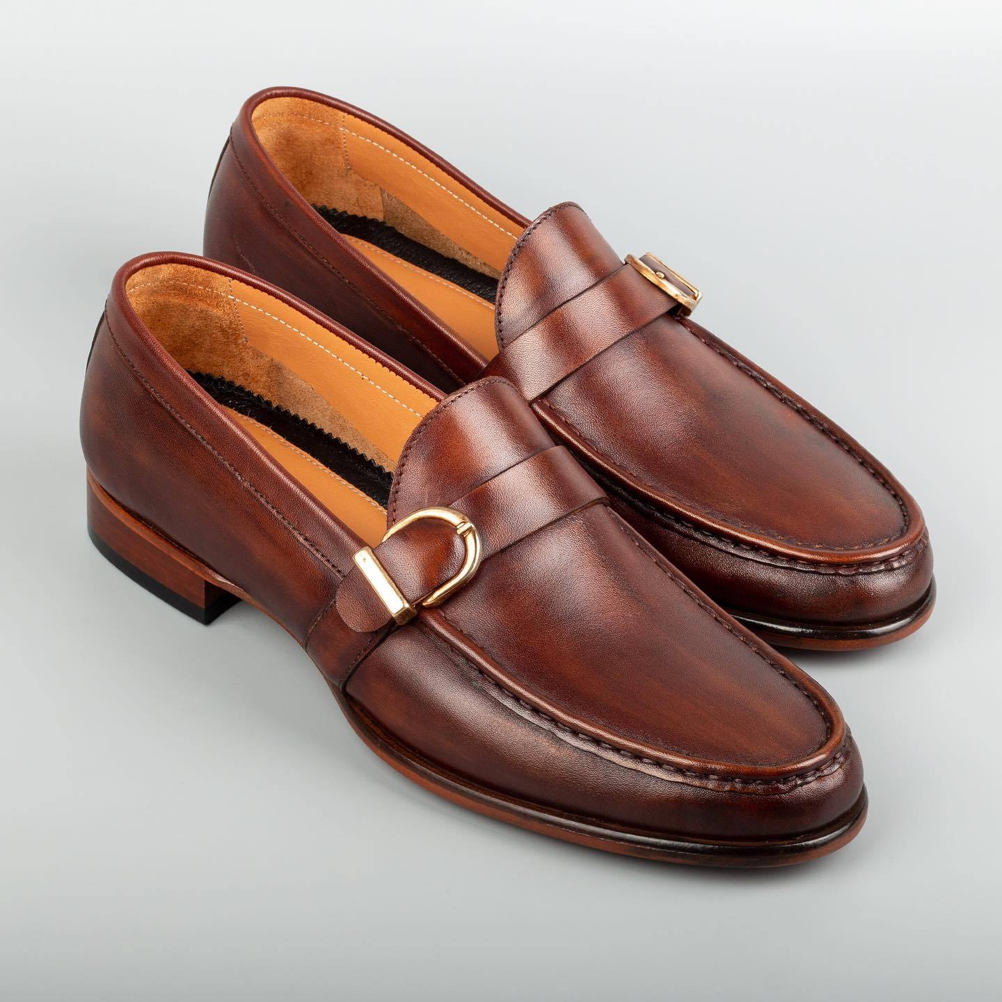 Brown strap casual Italian leather shoes