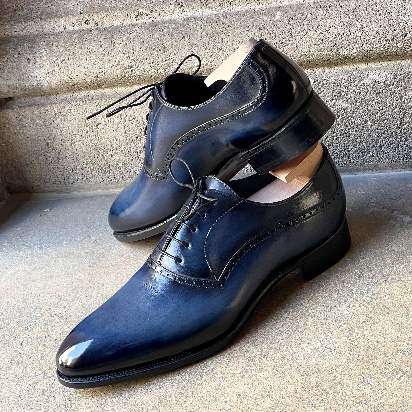 Blue black gradient high-end Italian leather shoes